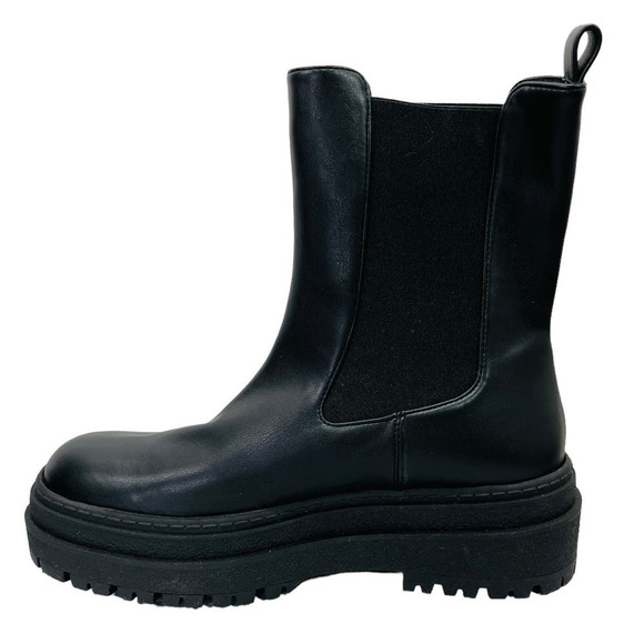 Good American NEW Faux Leather Pull-On Platform Lug-Sole Chelsea Boots Black 9 - Picture 5 of 15